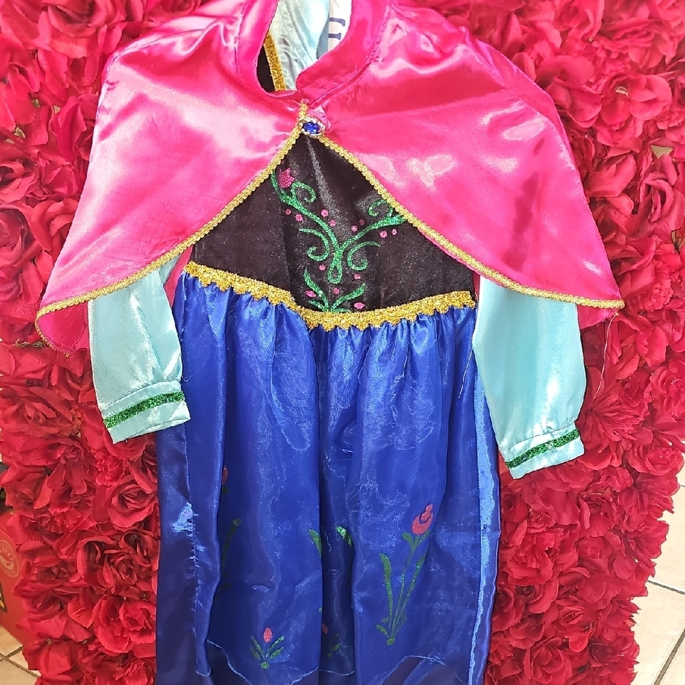 Frozen "ANNA" Kids Costume with Pink Cape and Blue Dress Size 110 (4/5)